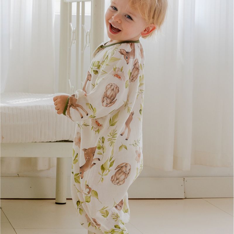 Organic Cotton Muslin Long Sleeve Sleepsuit Summer -  Flowers