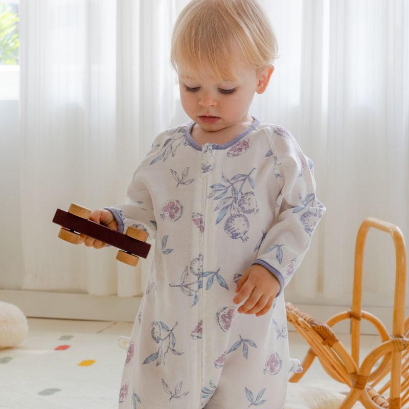 Organic Cotton Muslin Long Sleeve Sleepsuit Summer -  Flowers