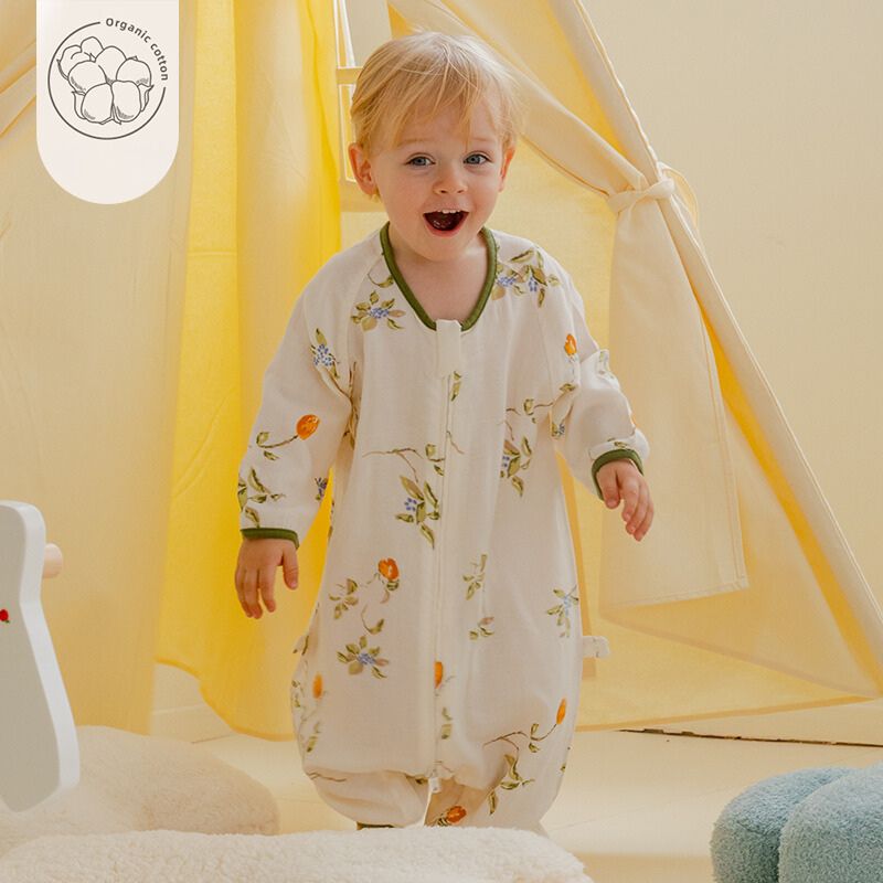 Organic Cotton Muslin Long Sleeve Sleepsuit Summer -  Flowers