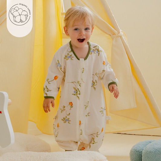 Organic Cotton Muslin Long Sleeve Sleepsuit Summer-  Orange Blossom