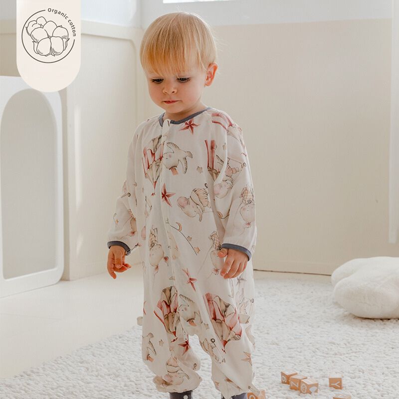 Organic Cotton Muslin Long Sleeve Sleepsuit Summer -  Deer