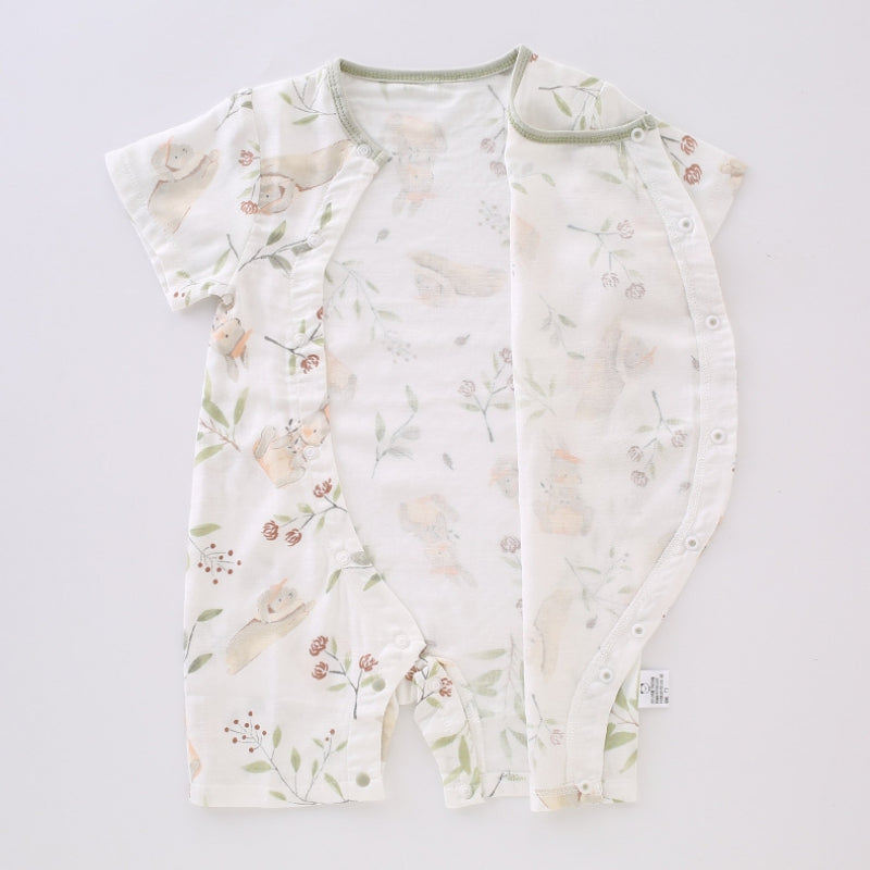 Bamboo & Cotton Short Sleeve Romper - Pink Garden