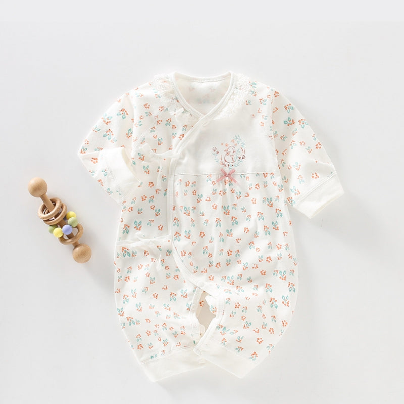 100% Cotton Long Sleeve Wrap Romper - Floral