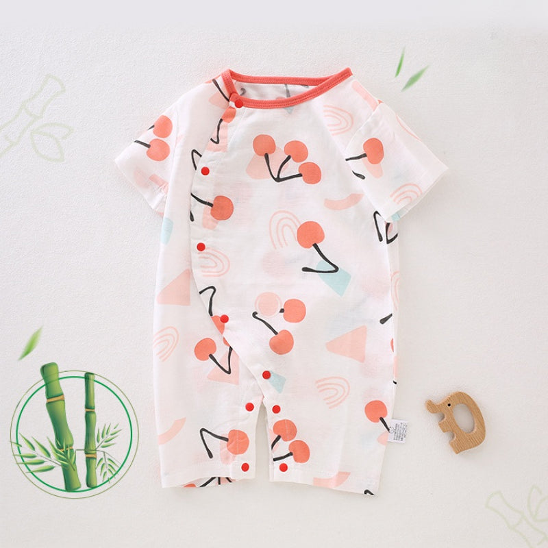 Bamboo & Cotton Short Sleeve Romper - Pink Garden