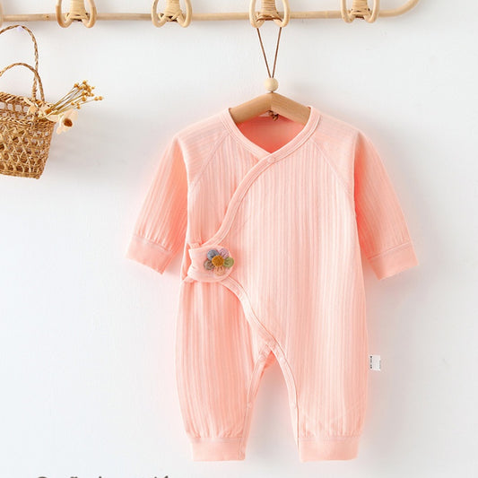 100% Cotton Long Sleeve Romper with Velcro Closure - Pink Flower