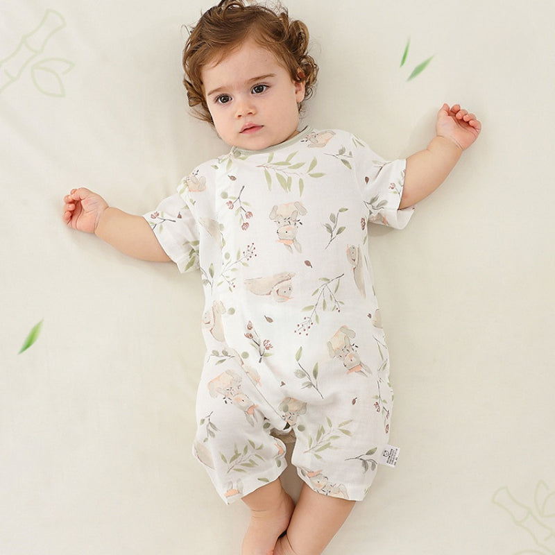 Bamboo & Cotton Short Sleeve Romper - Elephant