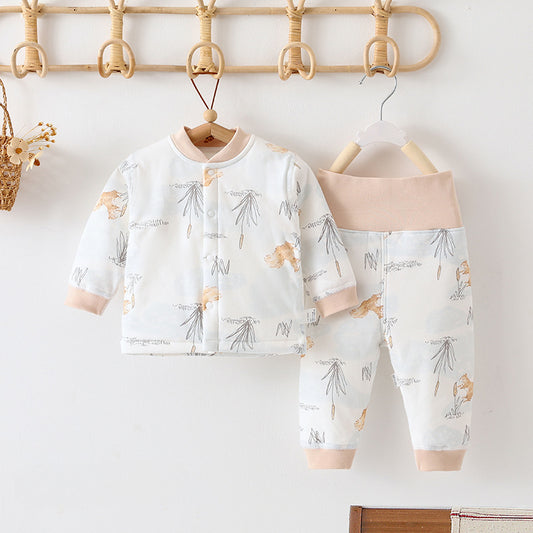 100% Cotton Long Sleeve Quilted Top & Pants Set- Squirrel