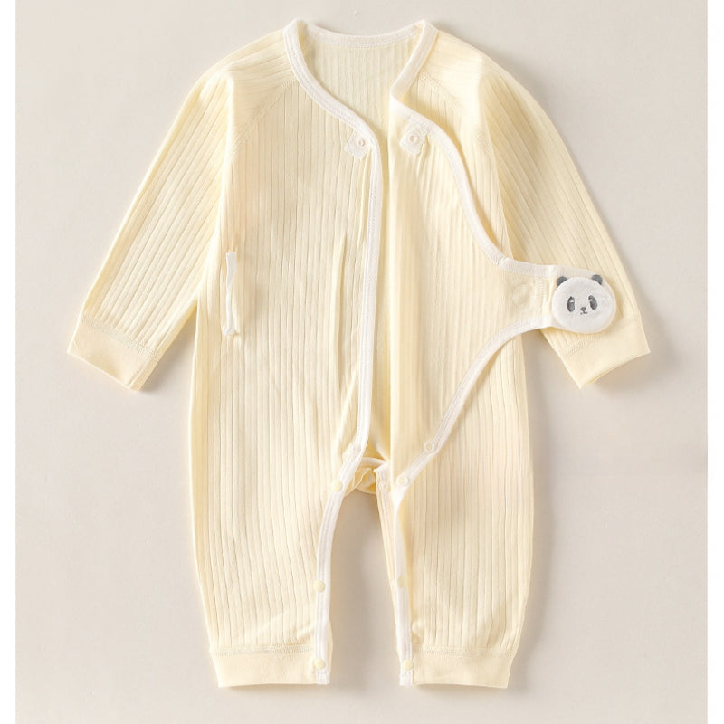 100% Cotton Long Sleeve Romper with Velcro Closure - Yellow Panda