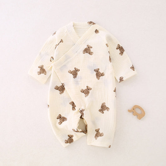 100% Cotton Muslin Long Sleeve Romper - Brown Bear