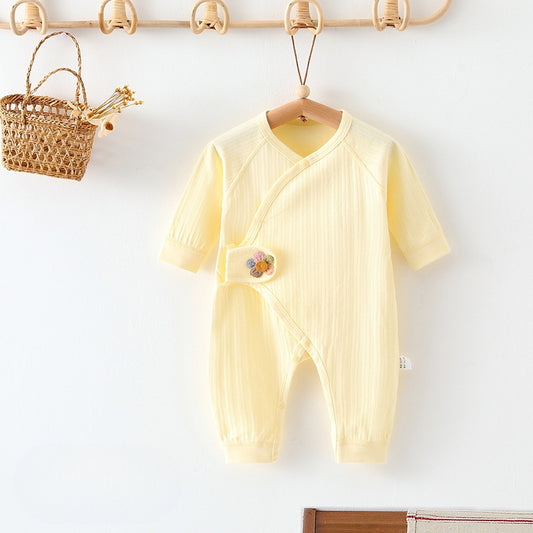 100% Cotton Long Sleeve Romper with Velcro Closure - Yellow Flower