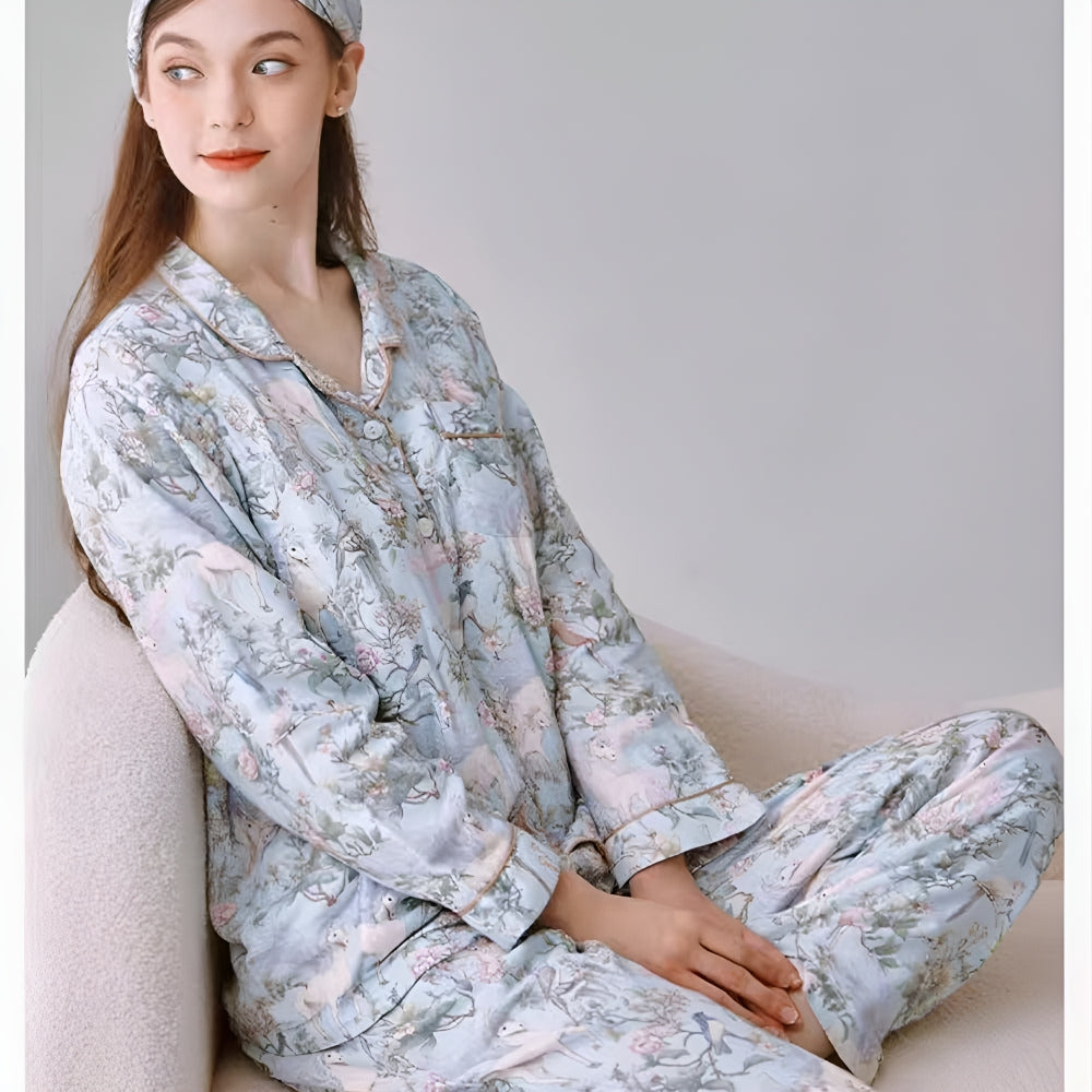 Organic Cotton Muslin Button-Up Maternity Pajama -  Danish Deer Garden