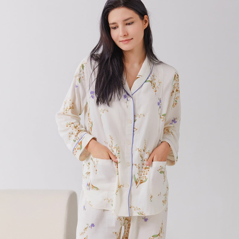 Organic Cotton Muslin Button-Up Maternity Pajama-  Wisteria