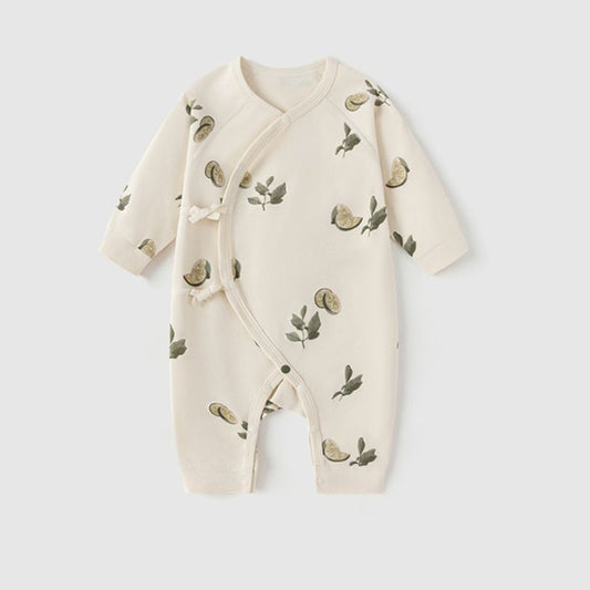 Organic Cotton Long Sleeve Romper -  Green Lemon