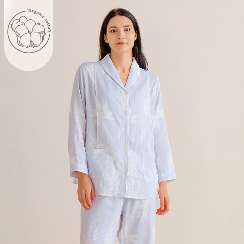 model wearing cotton maternity pajama set maple leaf