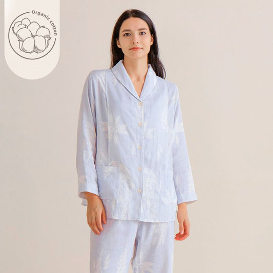 Organic Cotton Muslin Button-Up Maternity Pajama-  Wisteria