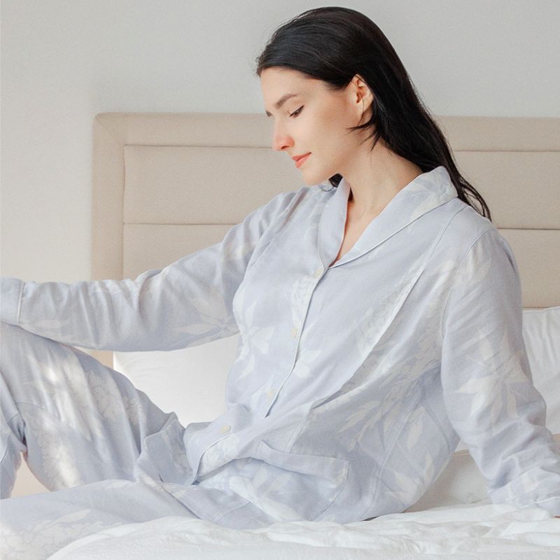 Organic Cotton Muslin Long Sleeve Button-Up Pajama -  Cherry