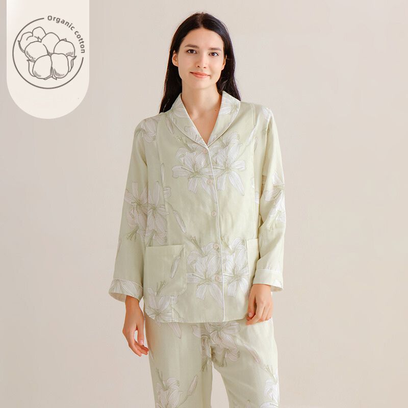 Organic Cotton Muslin Long Sleeve Button-Up Pajama -  Cherry