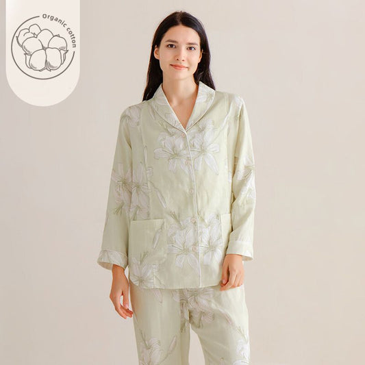 Organic Cotton Muslin Button-Up Maternity Pajama-  Lily