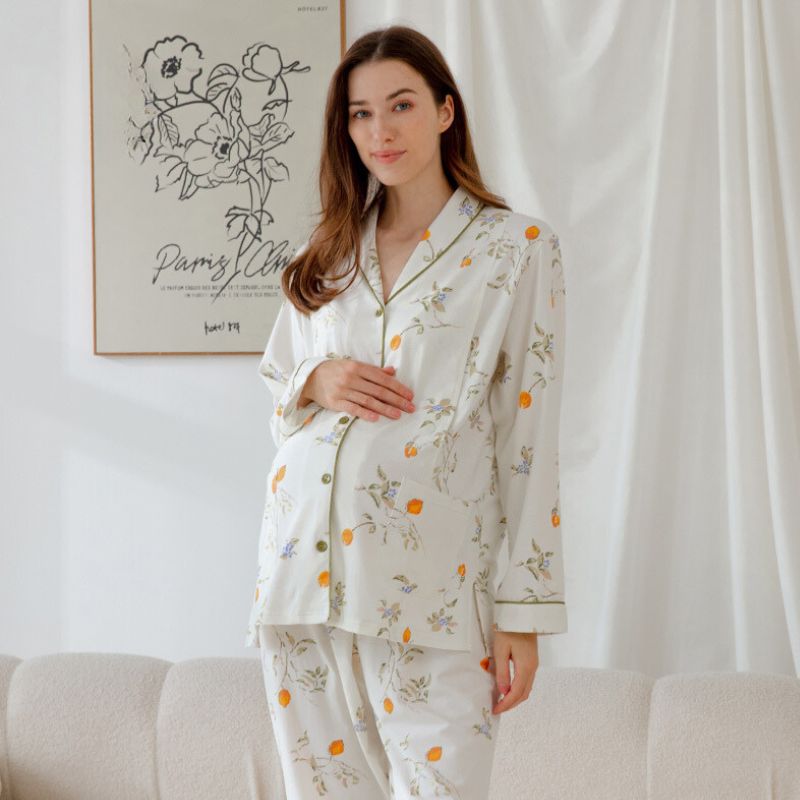 Organic Cotton Muslin Long Sleeve Button-Up Pajama -  Cherry