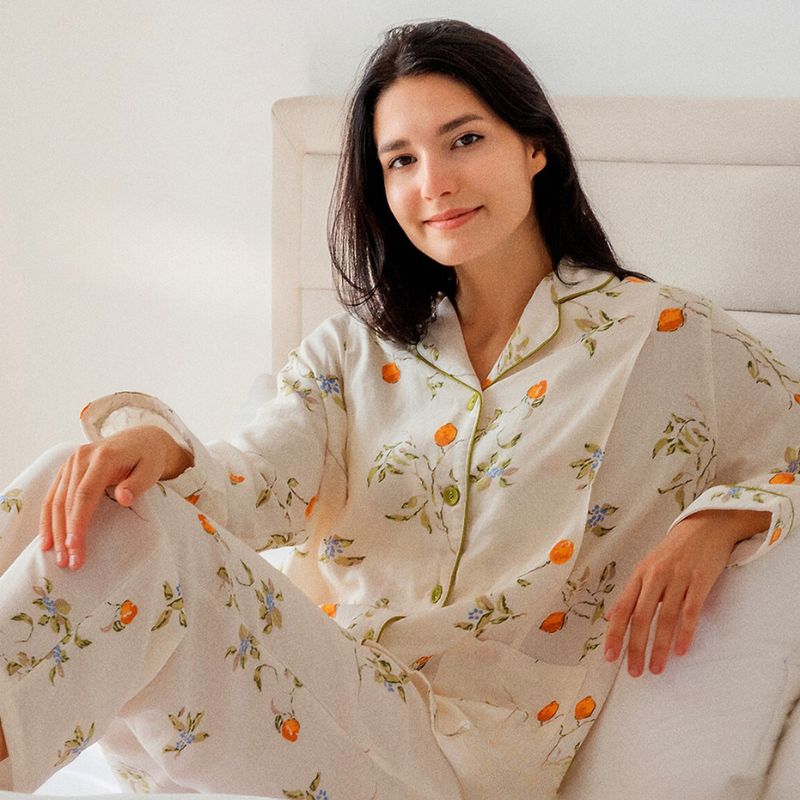 🔥Organic Cotton Muslin Button-Up Maternity Pajama-  Orange Blossom