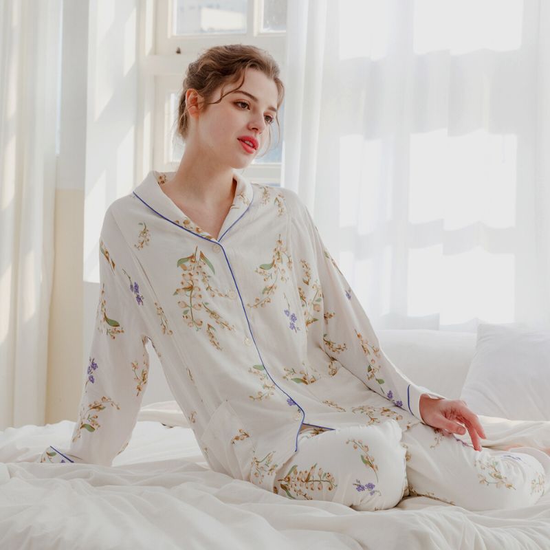 Organic Cotton Muslin Long Sleeve Button-Up Pajama -  Cherry