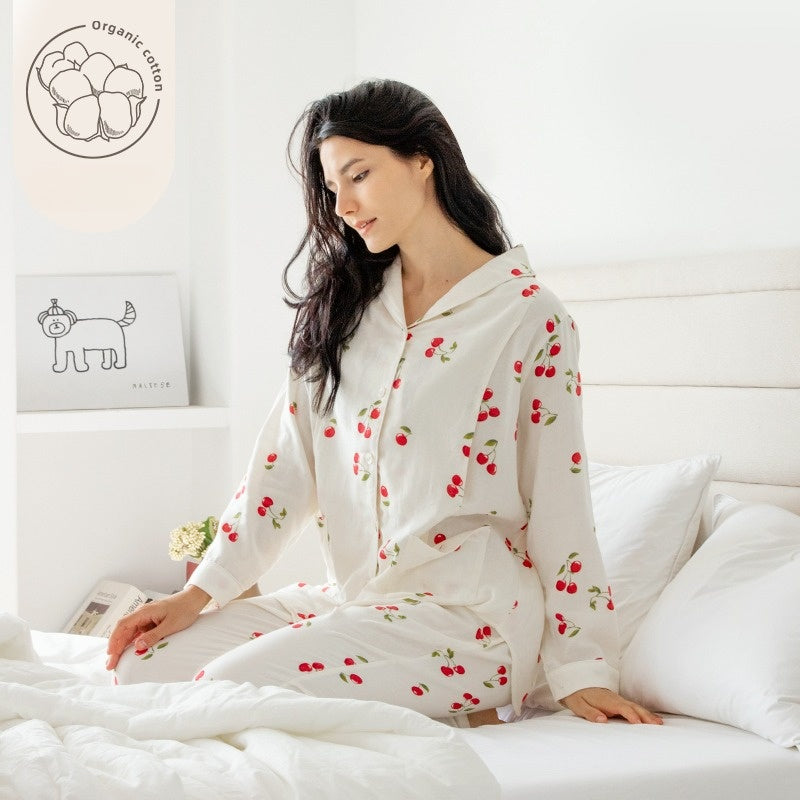 🔥Organic Cotton Muslin Button-Up Maternity Pajama-  Orange Blossom