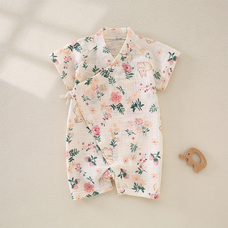 100% Cotton Muslin Short Sleeve Romper - Lemon