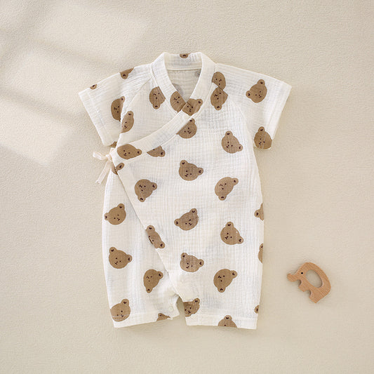 100% Cotton Muslin Short Sleeve Romper - Baby Bear