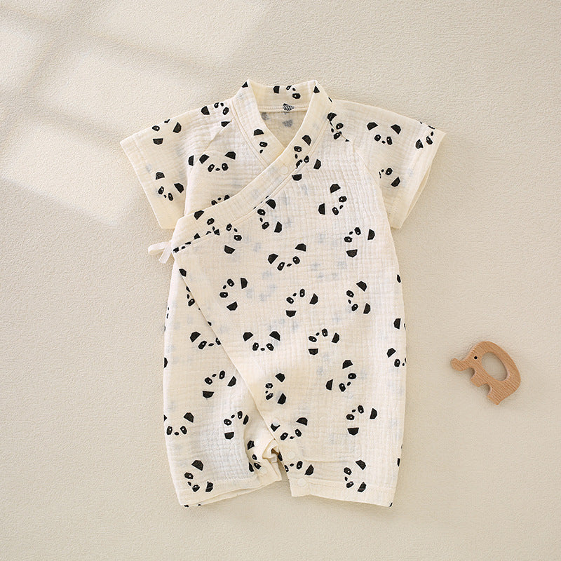 100% Cotton Muslin Short Sleeve Romper - Lemon