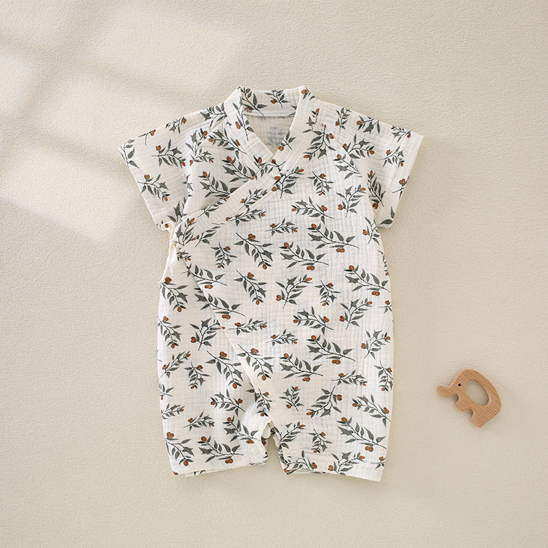 100% Cotton Muslin Short Sleeve Romper - Lemon