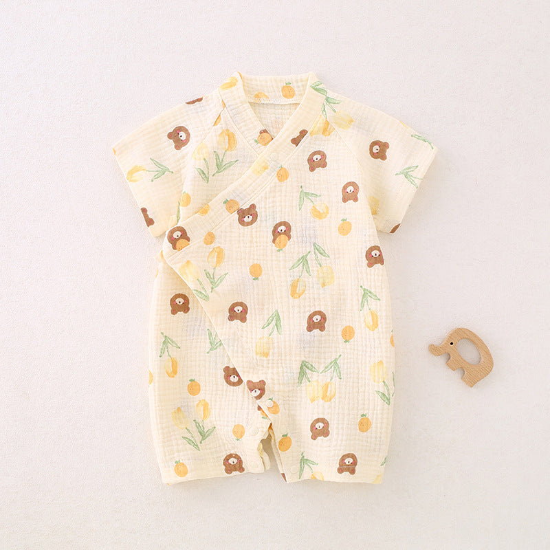 100% Cotton Muslin Short Sleeve Romper - Lemon