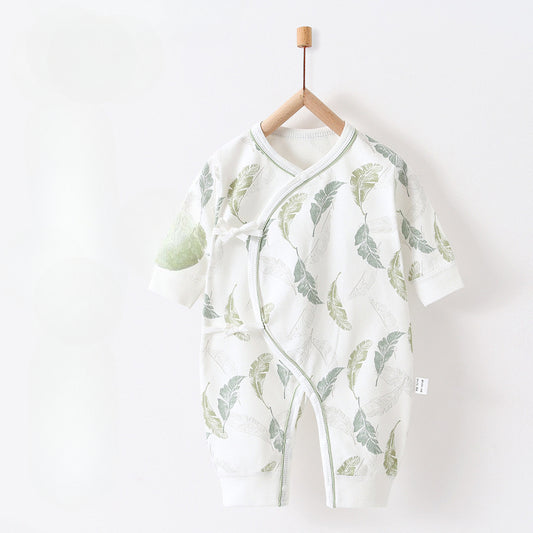 100% Cotton Long Sleeve Romper -  Green Leave