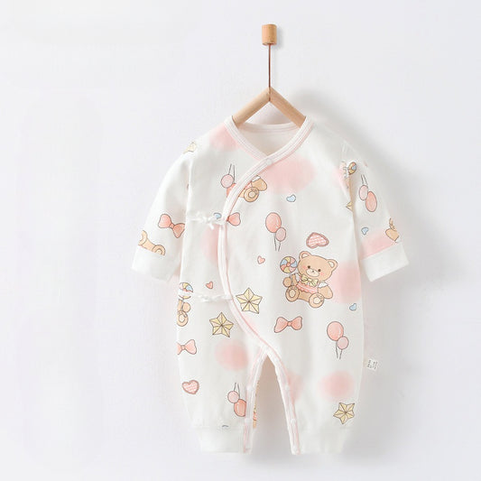 100% Cotton Long Sleeve Romper - Pink Bear