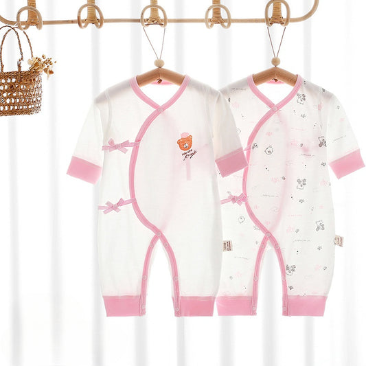 [2-Piece Set] 100% Cotton Long Sleeve Romper -  Pink Bear