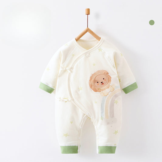 100% Cotton Long Sleeve Quilted Romper - Green Lion