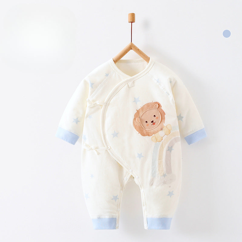 100% Cotton Long Sleeve Quilted Romper - Blue Lion