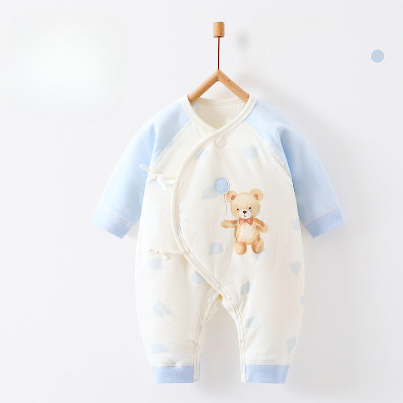 100% Cotton Long Sleeve Quilted Romper - Blue Lion