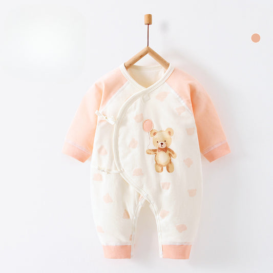 100% Cotton Long Sleeve Quilted Romper - Pink Bear