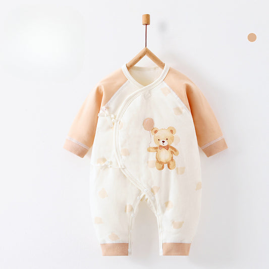 100% Cotton Long Sleeve Quilted Romper - Beige Bear