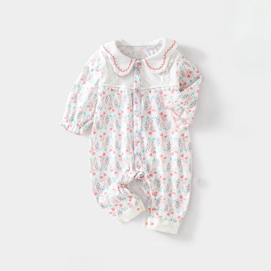 100% Cotton Long Sleeve Floral Romper - Pink Blossom