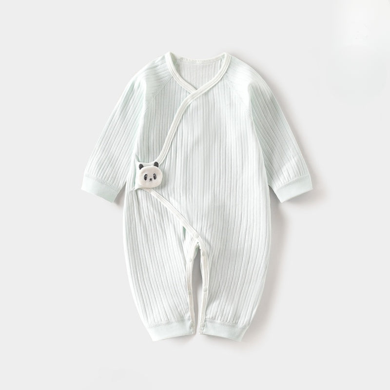 100% Cotton Long Sleeve Romper with Velcro Closure - Yellow Panda