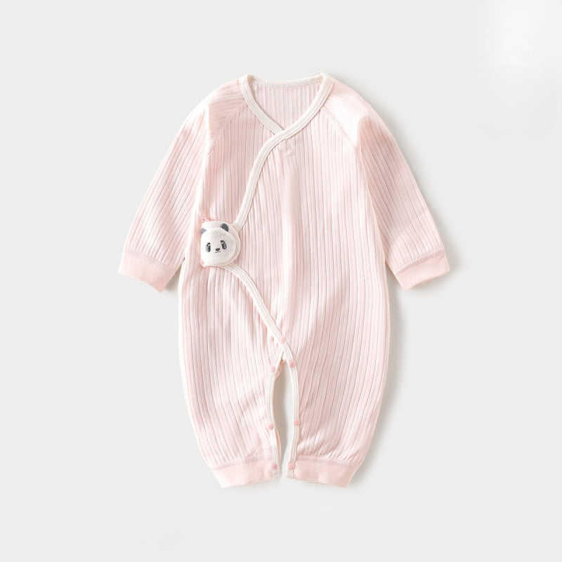 100% Cotton Long Sleeve Romper with Velcro Closure - Yellow Panda