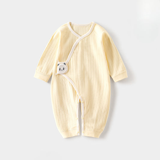 100% Cotton Long Sleeve Romper with Velcro Closure - Yellow Panda