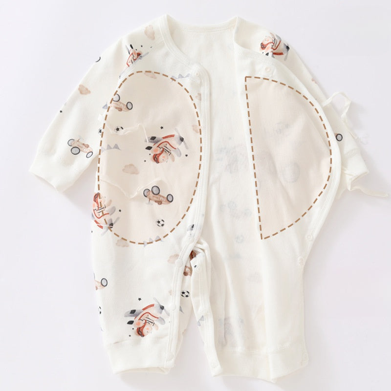 100% Cotton Long Sleeve Romper with Bib -  Little Car