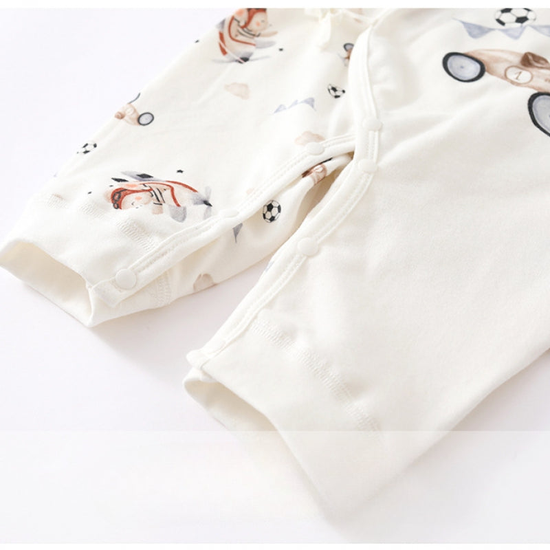 100% Cotton Long Sleeve Romper with Bib -  Little Car