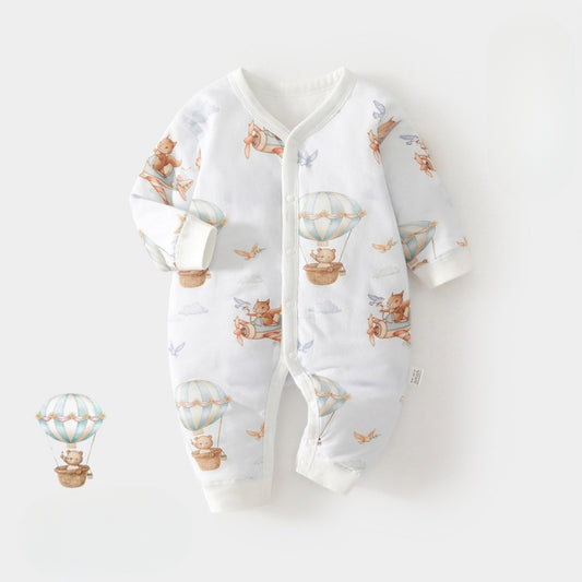 100% Cotton Long Sleeve Quilted Romper - Squirrel Garden