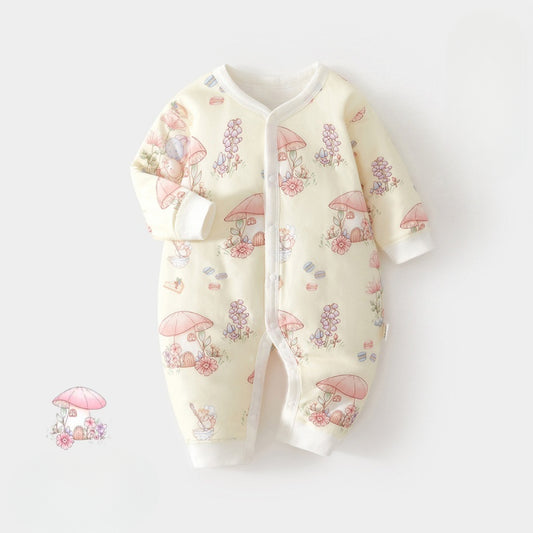 100% Cotton Long Sleeve Quilted Romper - Garden