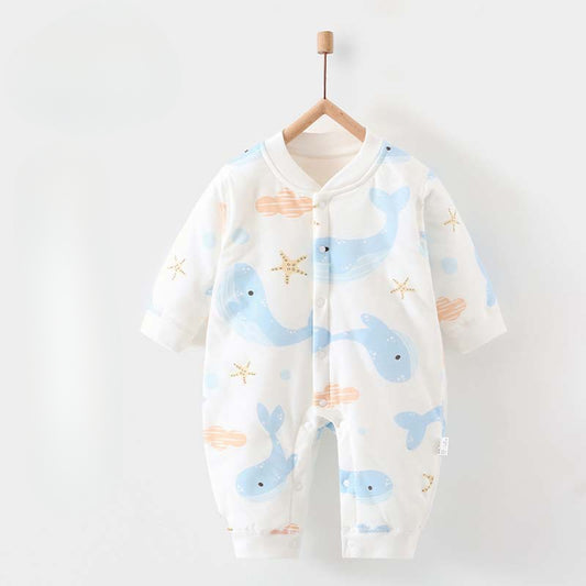 100% Cotton Long Sleeve Quilted Romper - Dolphin