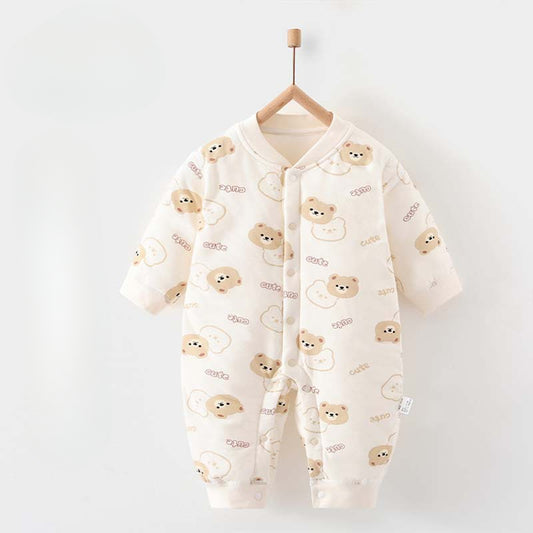 100% Cotton Long Sleeve Quilted Romper - Teddy Bear