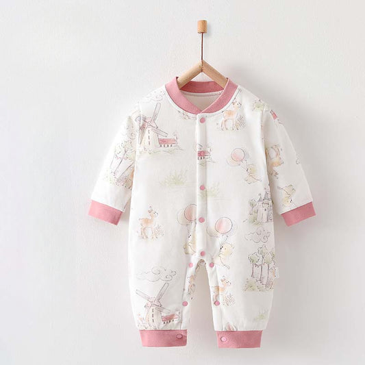 100% Cotton Long Sleeve Quilted Romper - Garden